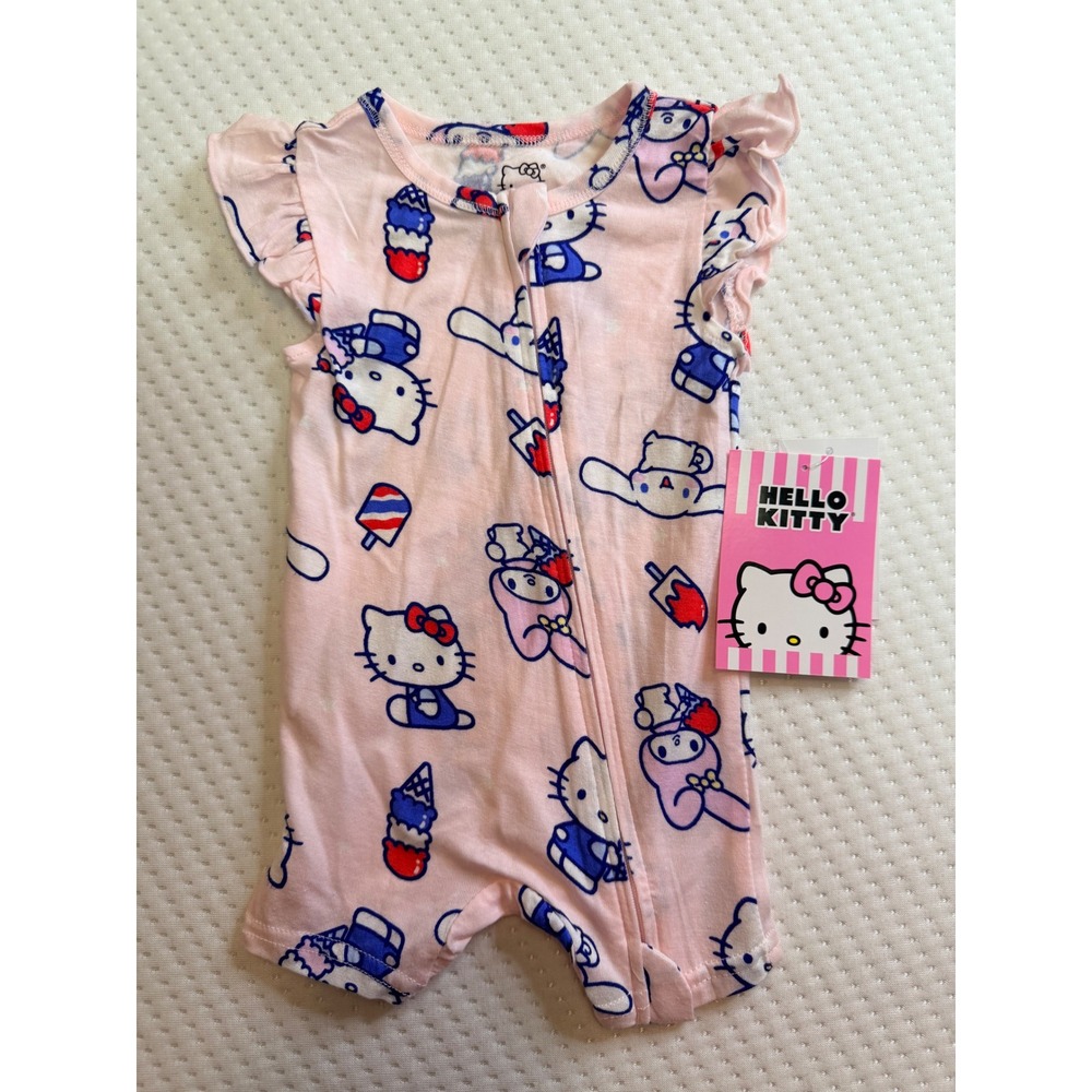 Hello Kitty Sanrio Baby Girls Pink Ruffle Romper Cinnamoroll Ice Cream 0/3M NEW